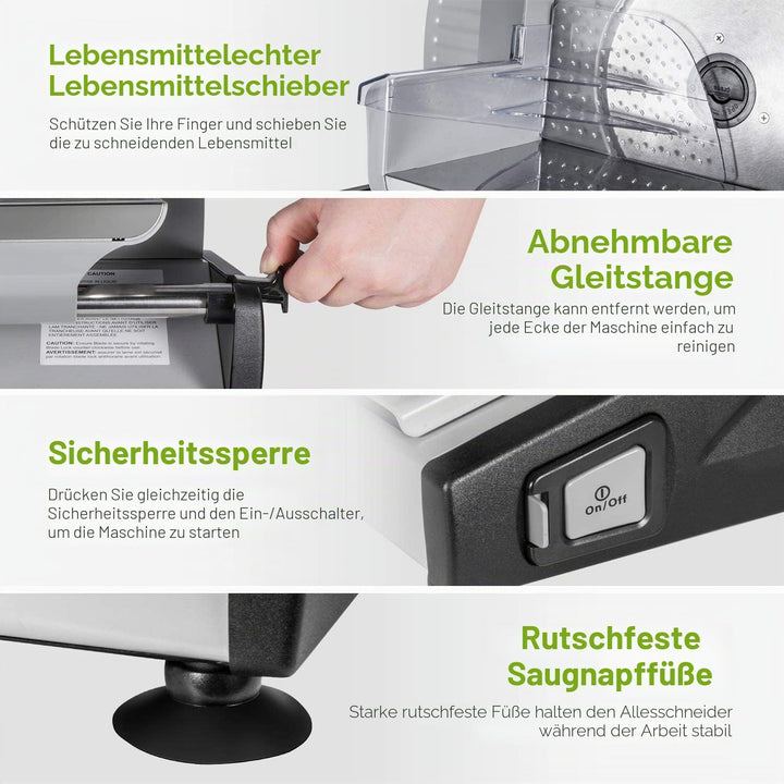 Elektrischer Fleischschneider, mit Kindersicherungsschutz, abnehmbare 19 cm Edelstahlklinge und Lebe