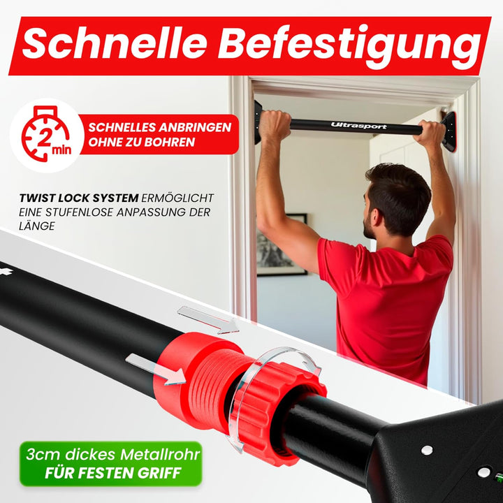 Ultrasport Klimmzugstange, Türreck, verstellbar von 66,5 cm bis 93 cm, ohne Schrauben montierbar, ru