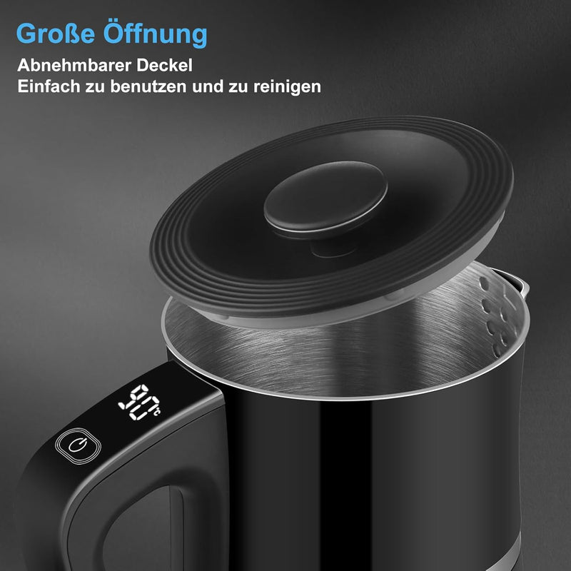 WANNYTON Edelstahl Wasserkocher 1,7 L mit Temperatureinstellung Temperaturwahl (40-100℃), 2200 W, BP