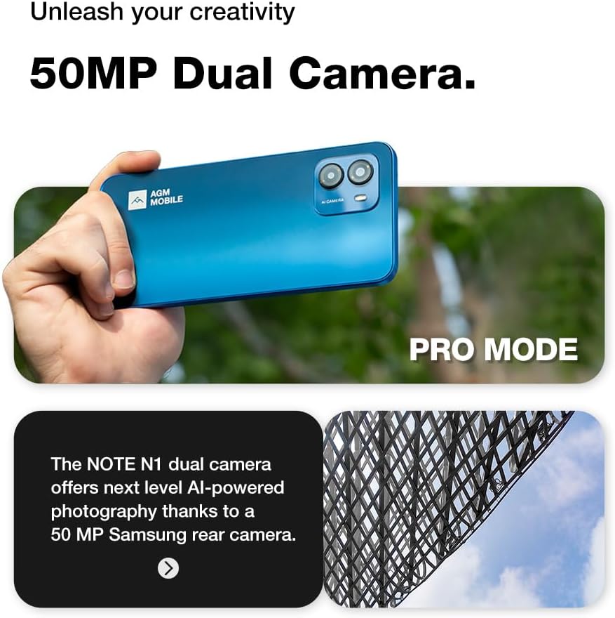 AGM Note N1 Smartphone [2023], Android 13 Smartphone ohne Vertrag, 8 GB+128 GB, Dual 50MP Kamera, 6,