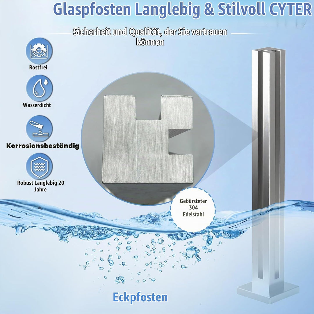 Cvter aus Edelstahl Glasgeländer pfosten mit Einsteckenden 80cm – Schwerlastbereich Glasmontageklemm