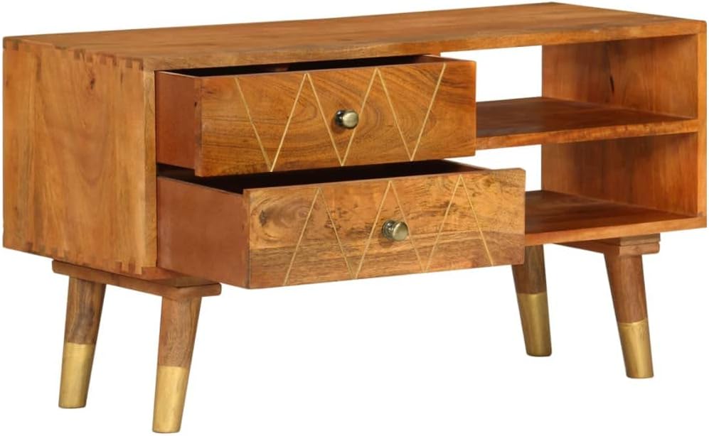 vidaXL Mangoholz Massiv TV Schrank mit 2 Schubladen 2 Fächern TV Möbel Lowboard Fernsehtisch Fernseh