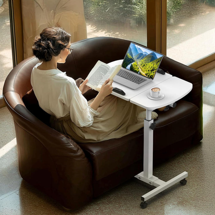 Huracan Betttisch mit Rollen, Höhenverstellbarer Laptoptisch 59–89cm, Beistelltisch Doppel-Tischplat