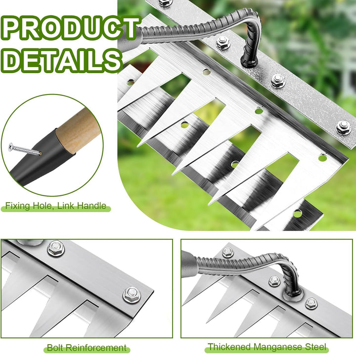 8 Zähne Unkrautrechen aus Karbonstahl,Garden Harke,Iron Rake 2.0,Rechen Garten Unkrauthacke,Heavy-Du