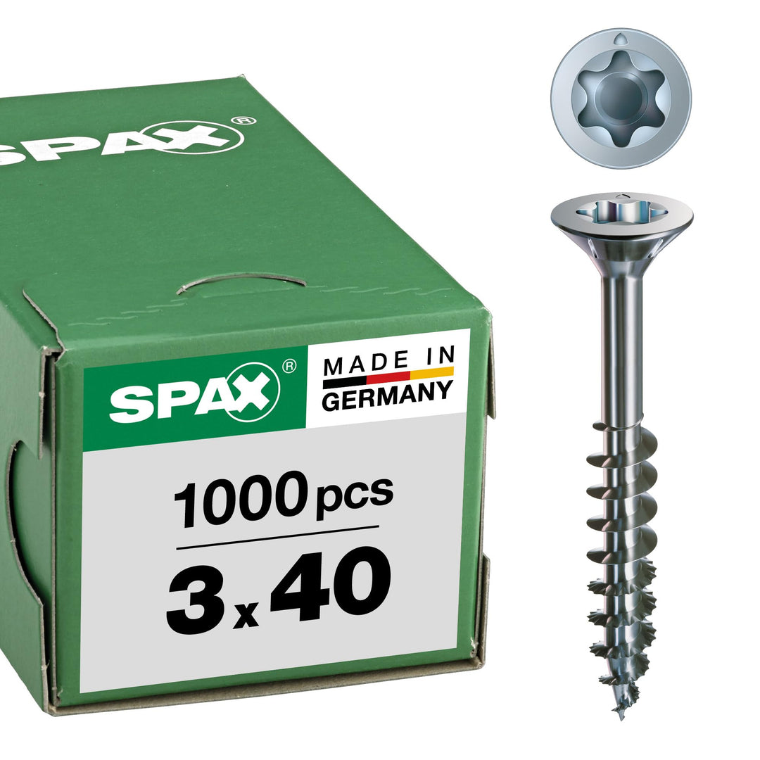 SPAX Schrauben mit T-STAR plus Senkkopf, Teilgewinde, Blank Verzinkt, 3,0 x 40 mm - 1000 Stück 3,0 x