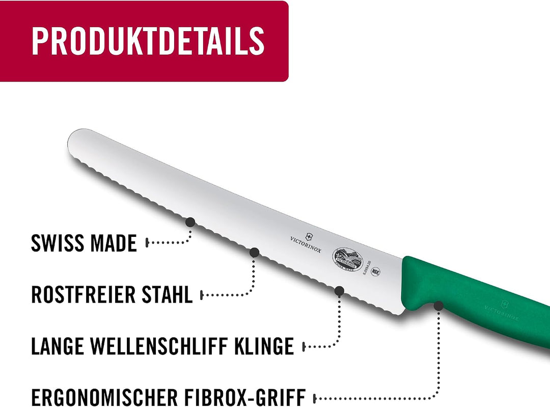 Victorinox Fibrox Konditorsäge mit Wellenschliff, Langes Küchenmesser für Kuchen und Backwaren, 26 c