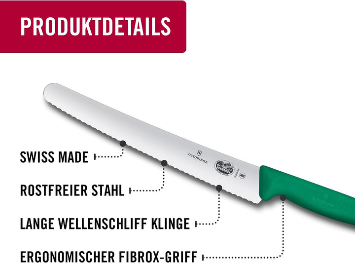 Victorinox Fibrox Konditorsäge mit Wellenschliff, Langes Küchenmesser für Kuchen und Backwaren, 26 c