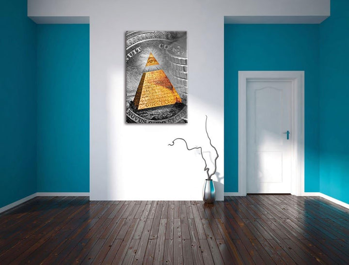 Pixxprint Illuminati Pyramide als Leinwandbild/Grösse: 120x80 cm/Wandbild/Kunstdruck/fertig bespannt