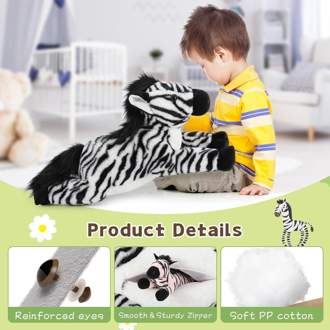 MorisMos 64cm riesen Zebra Kuscheltier XXL mit 4 Baby im Bauch, gross Plüschpferd XXL, Flauschiger S