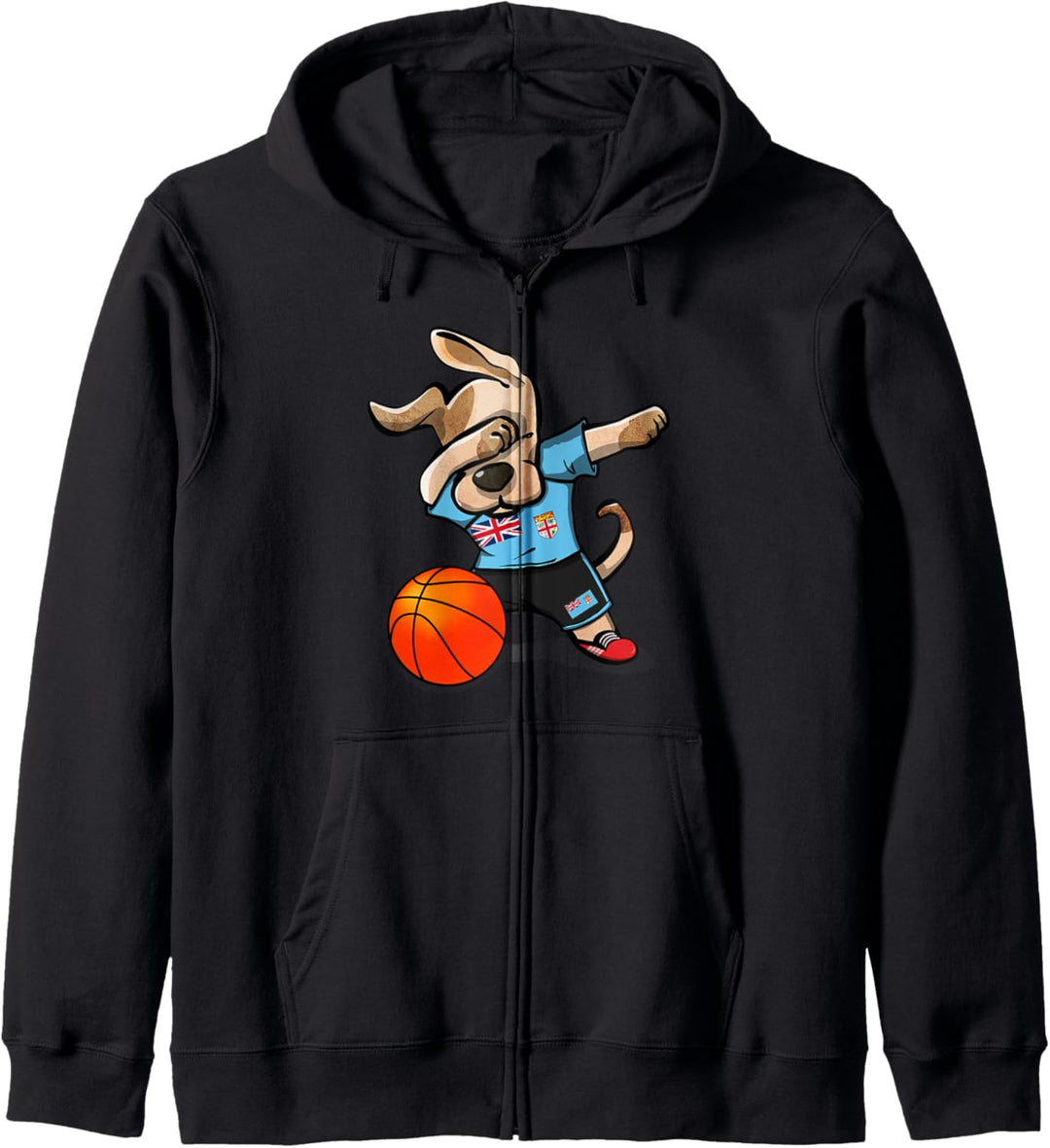 Dabbing Dog Hund Fidschi Basketball - Fidschianische Flagge Kapuzenjacke