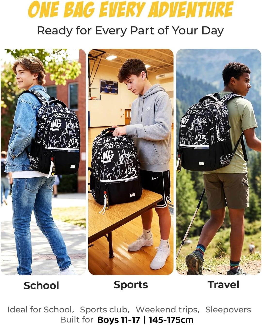Amythe Schulrucksack Teenager Rucksack für Jungen - Wasserdichter Casual Daypack, Schulranzen Ideal