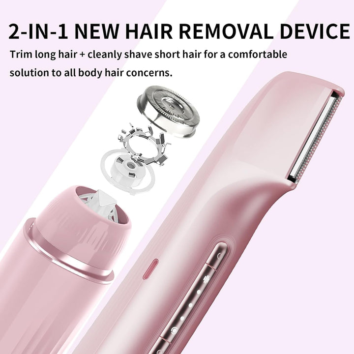 Bikini Trimmer for Women, IPX7 Waterproof 2-in-1 Body &amp; Facial Hair Trimmer Electric Razor for Face,