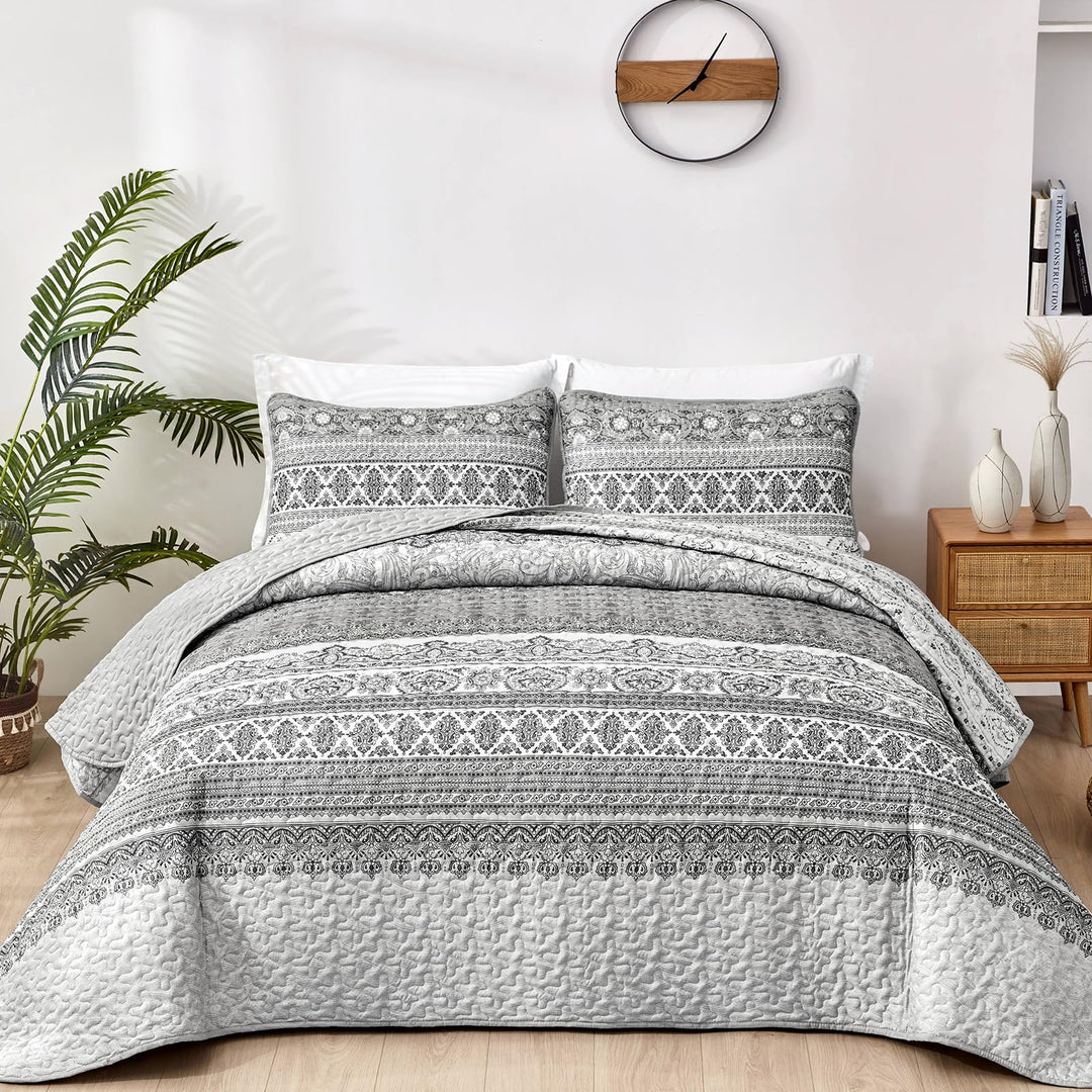 WONGS BEDDING Tagesdecke 220x240 Bettüberwurf Boho Decke Steppdecke 3 Teilig Doppelbett Gesteppt Bet