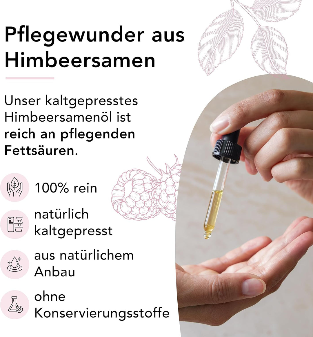 Himbeersamenöl – 100% rein & kaltgepresst – Natürliches Pflegeöl für Gesicht, Haare & Körper von JUN