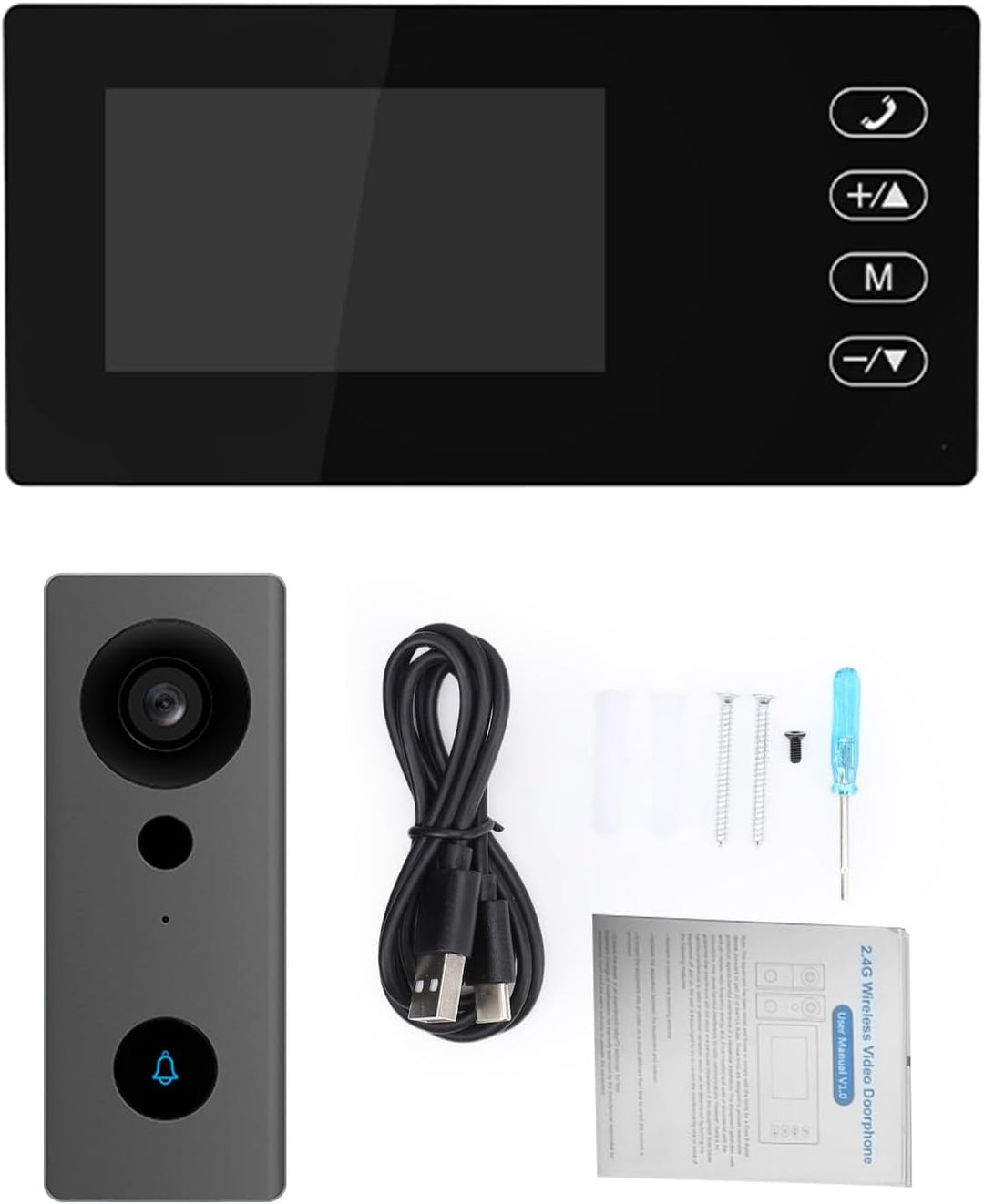 2,4 G Kabellose Video-Türklingelkamera mit Display, 4,3-Zoll-IPS-Bildschirm, Video-Türsprechanlage,
