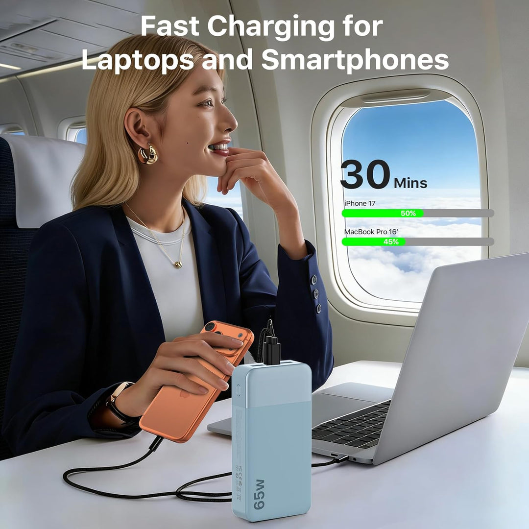 NOBIS Powerbank 20000mAh, 65W Schnellladung Power Bank, Tragbarer Ladegerät mit Digitalanzeige, Dual