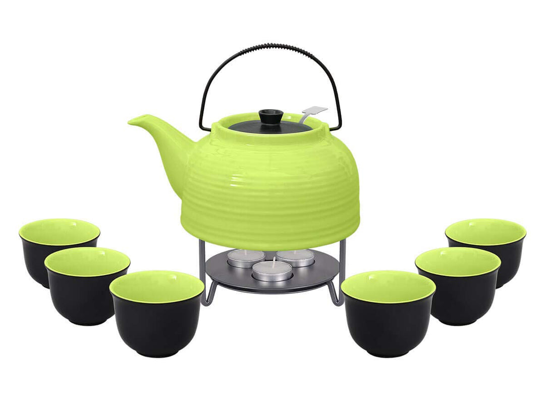 Teeservice „Nelly“. Moderne Teekanne 1,5 Liter in grün-schwarz aus hitzebeständiger Keramik mit Edel