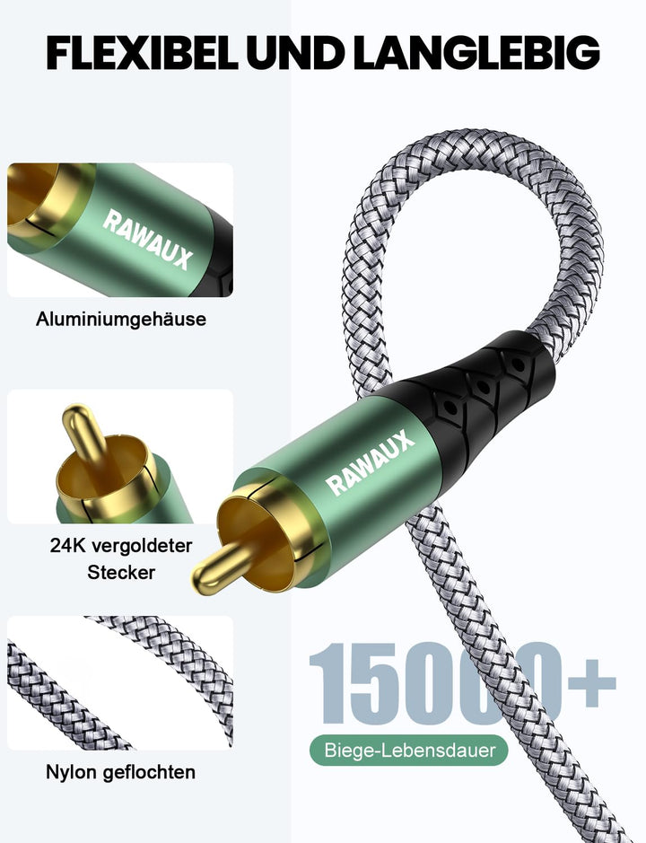 Cinch Kabel 8M, Cinch Stereo Audiokabel 2x Chinch Stecker zu 2x Chinch Stecker Subwoofer Audio Kabel