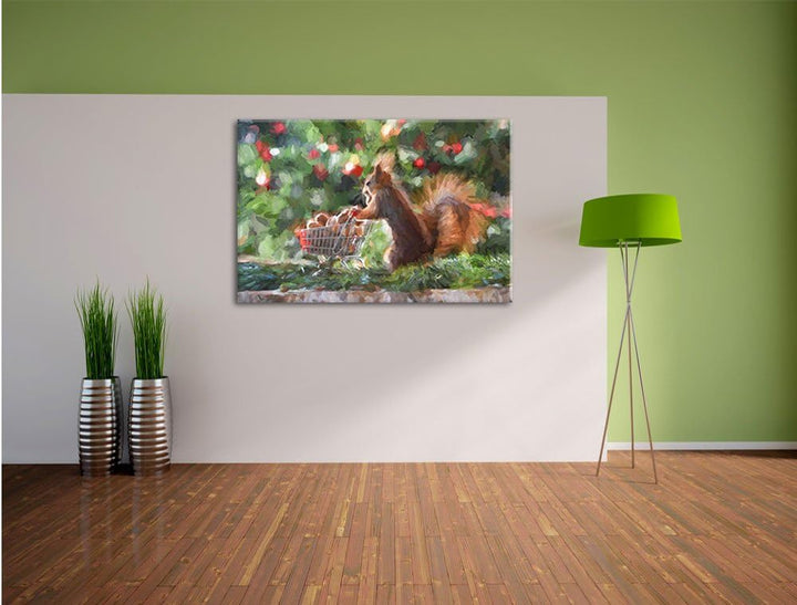 Pixxprint Eichhörnchen als Leinwandbild/Grösse: 100x70 / Wandbild/Kunstdruck/fertig bespannt, 100x70