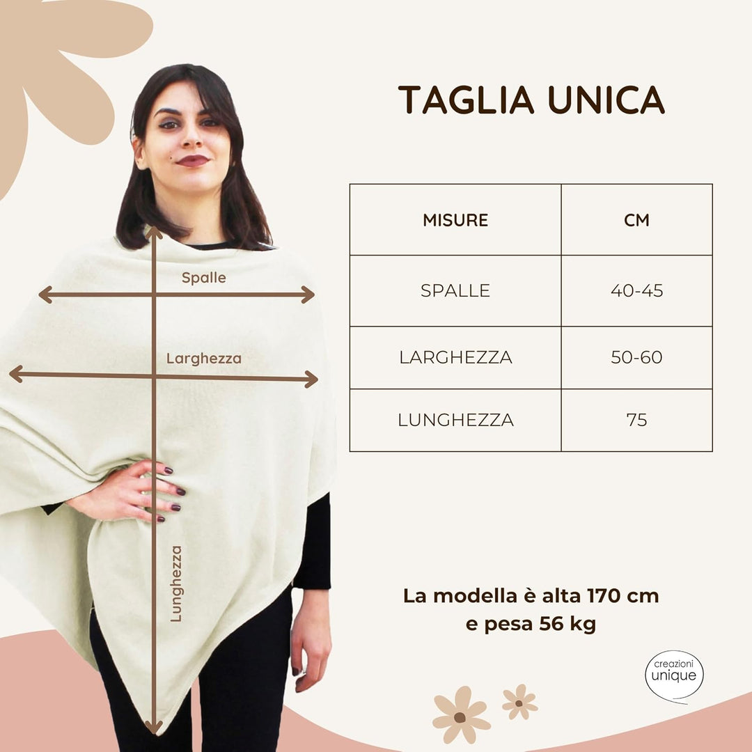 creazioni unique Poncho Damen Winter Elegant und Warm Made IN Italy - Mischung aus Wolle, Viskose un