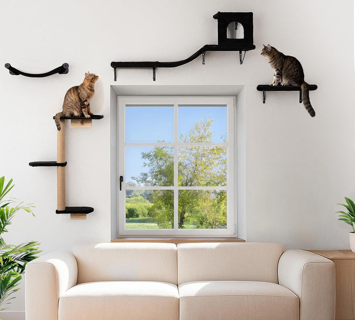 Kletterwand Katzen Set, 4-in-1 Katzen Kletterwand Set, Stabiler Katzenmöbel mit Hängematte, Katzenha