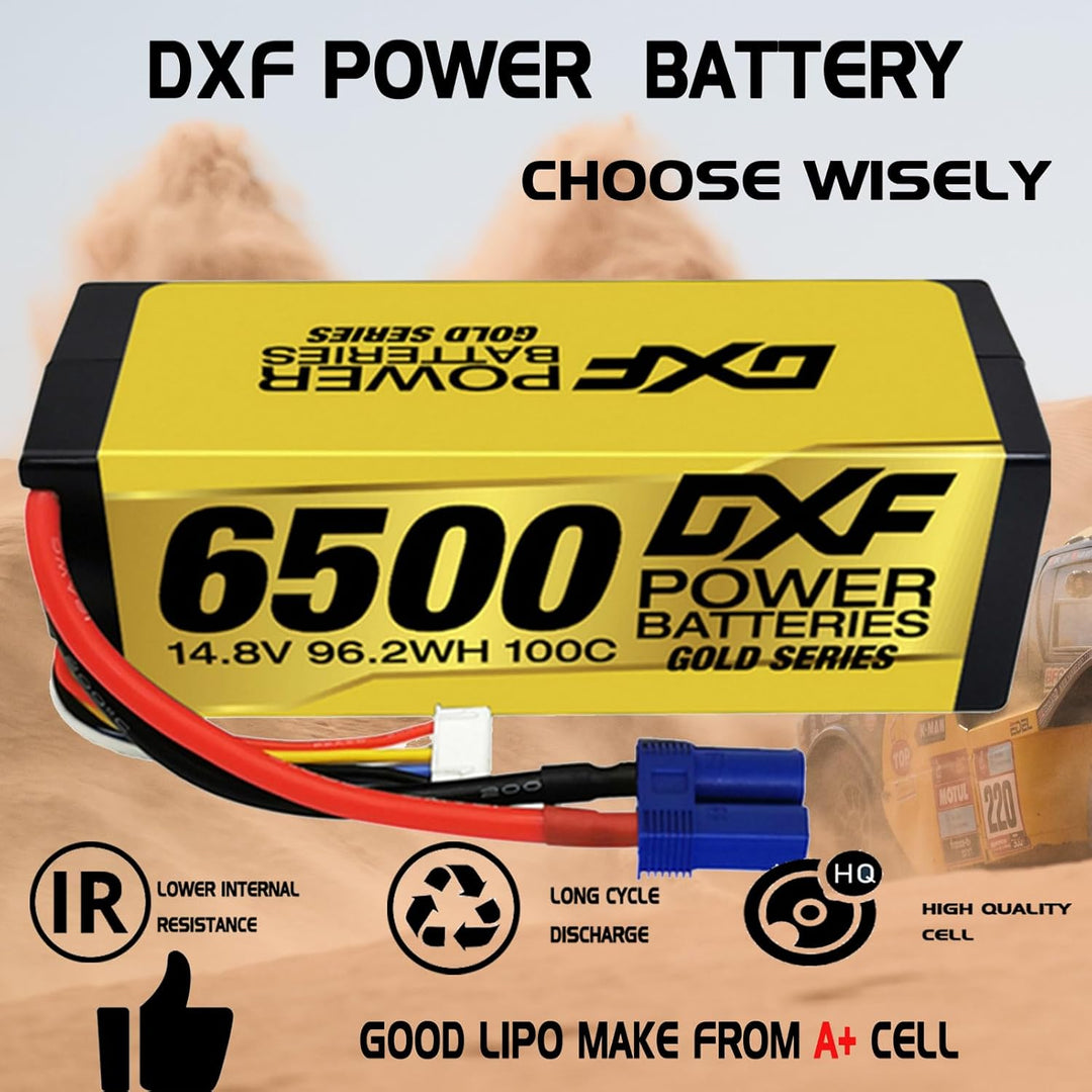 DXF 2 Stück 4S 14,8 V 6500 mAh 100C RC Lipo Akku Hard Case EC5 Anschluss für RC 1/8 Buggy Truggy Car