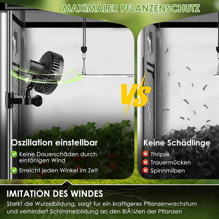 Dreamhigh Clip Ventilator Grow, 3 Geschwindigkeitsstufen Grow Ventilator Oszillierend Leise Klein fo