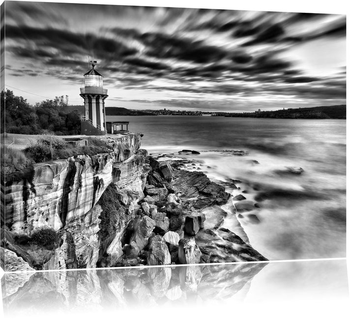 Monocrome, Leuchtturm, Format: 100x70 auf Leinwand, XXL riesige Bilder fertig gerahmt mit Keilrahmen