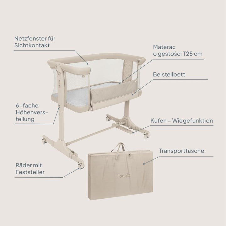 Lionelo Pari Beistellbett 3in1, 6-Fach höhenverstellbar mit Neigungsverstellung für Boxspringbett, a
