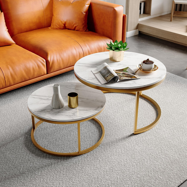 BRILVERDE Couchtisch Rund 2er Set,Wohnzimmertisch Sofatisch Beistelltisch,für Wohnzimmer,Büro,Weiss