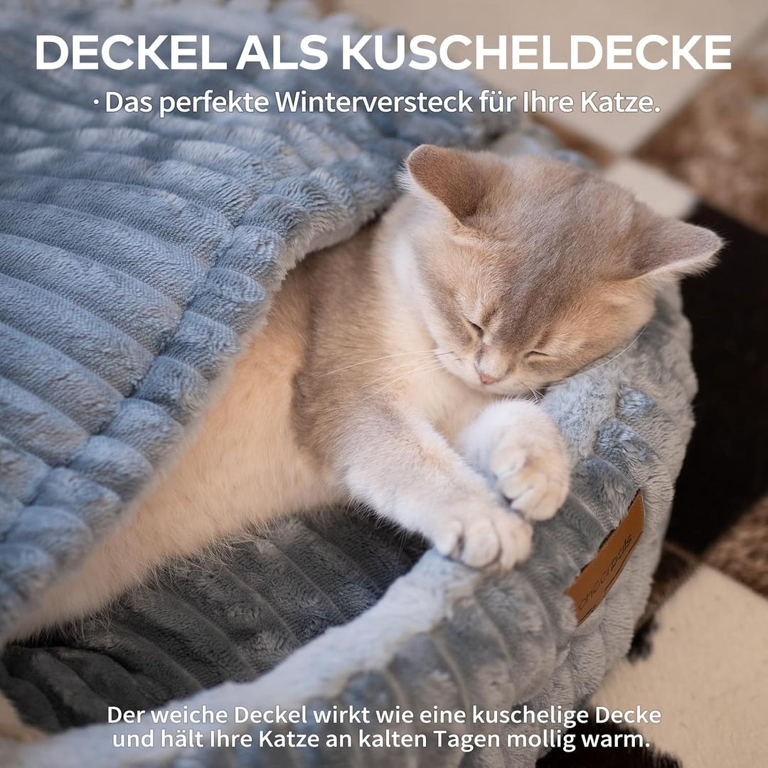 CheerPals Katzenbett mit Deckel 50cm, Waschbar Kuschelhöhle, Winterversteck mit Hochelastischer Schl