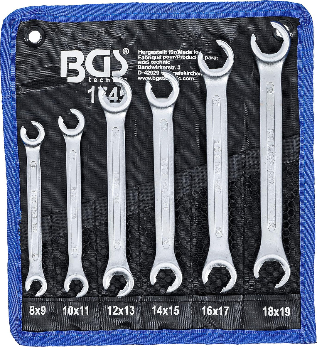 BGS 1745 | Offener Doppel-Ringschlüssel-Satz | 6-tlg. | SW 8 x 9 - 18 x 19 mm | inkl. Tetron-Rolltas