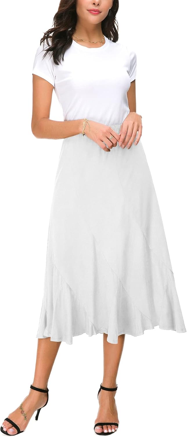 Eleganter Verdicktem Wildleder Midirock mit Elastischer Taille A-Linien Flare Spleiss Langer Rock fü