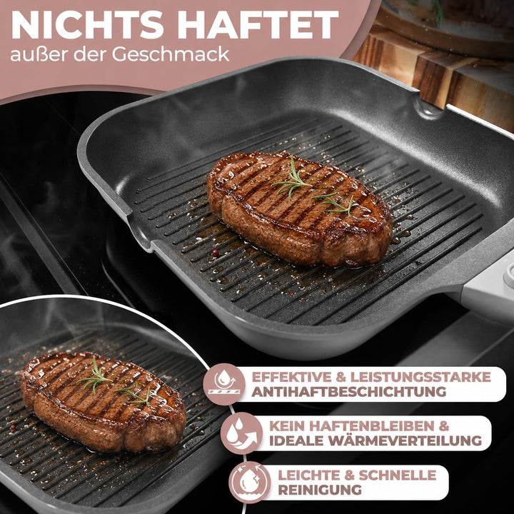NEU Grillpfanne 28 cm mit Ausguss &amp; abnehmbarem Griff, Antihaftbeschichtung, PFOA-frei, für Induktio