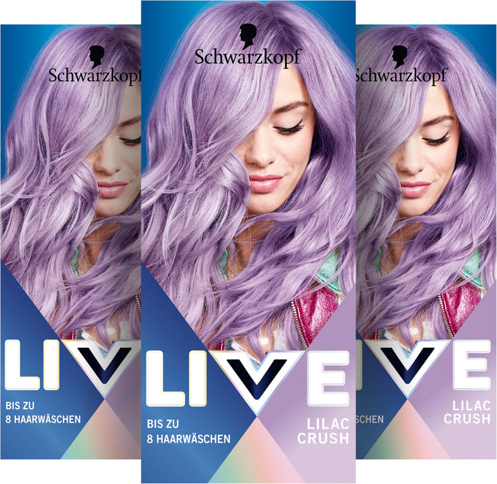 Schwarzkopf LIVE Pretty Pastels Semi-Permanente Haarfarbe P120 Lilac Crush (3 x 142,5 ml), Coloratio