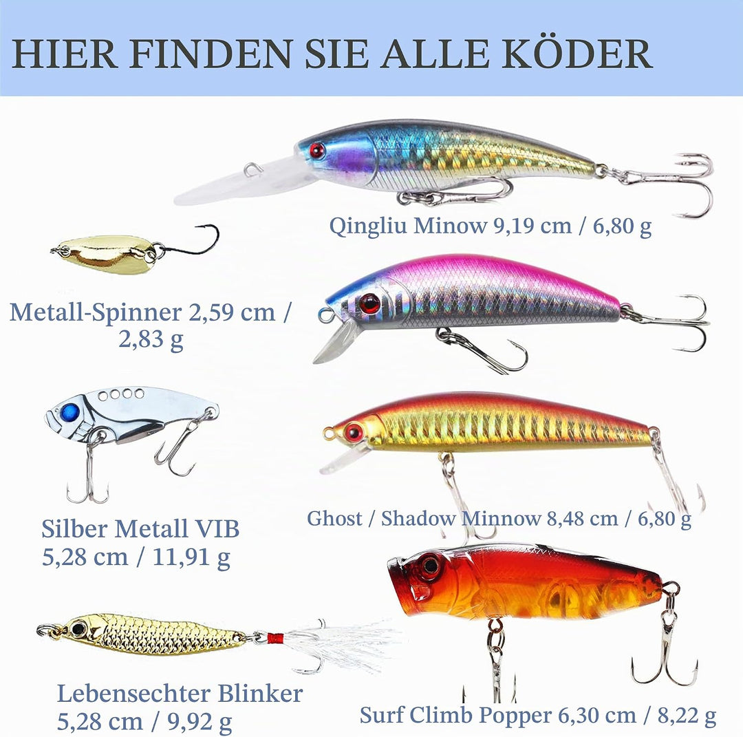 Angelköder Tackle Box Bass Fishing Kit, Salzwasser und Süsswasser Köder Angelausrüstung einschliessl