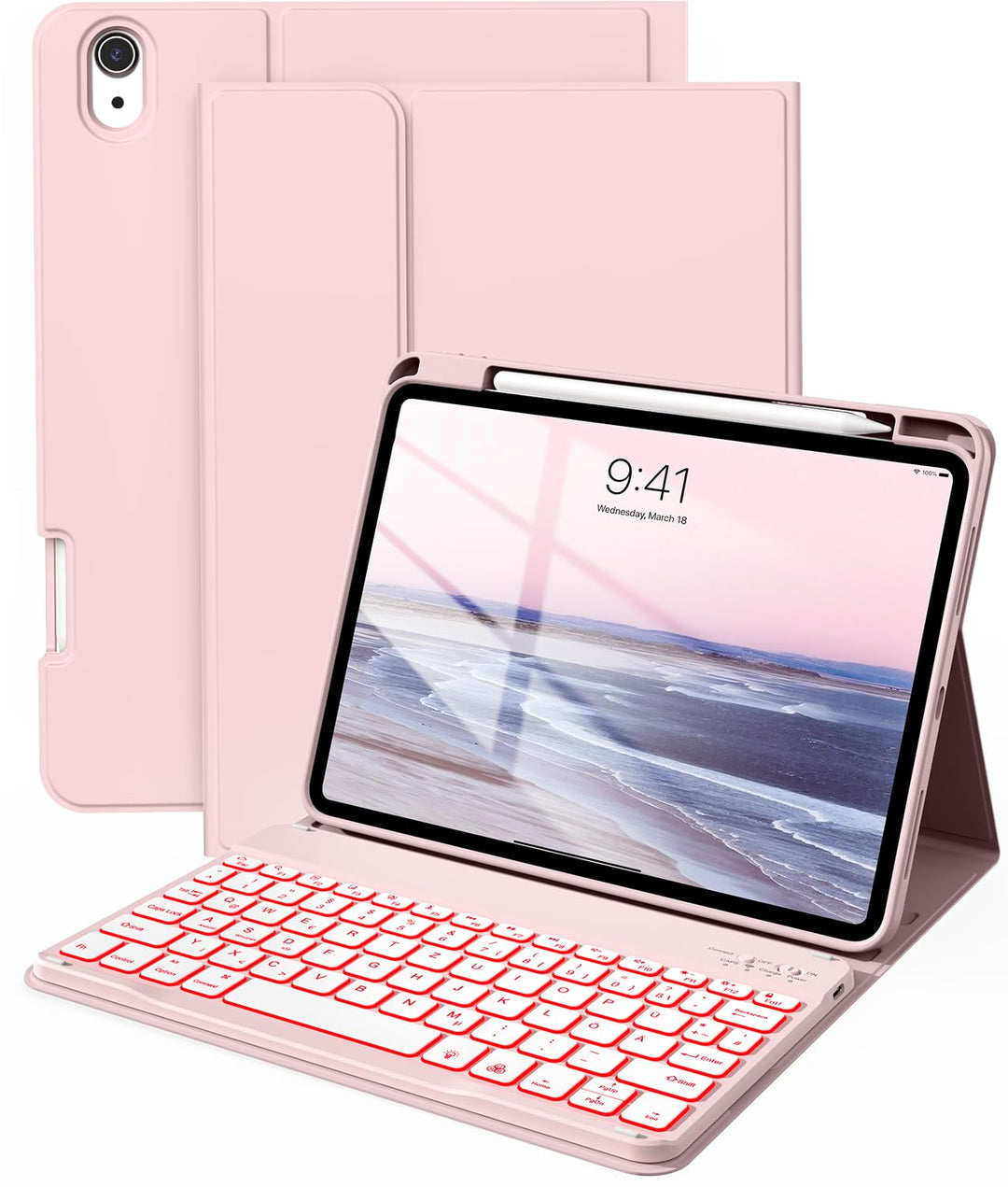 Hülle mit Tastatur für iPad A16 11/10 Generation (2025/2022, 11/10.9 Zoll) 7-Farben Beleuchtung Magn
