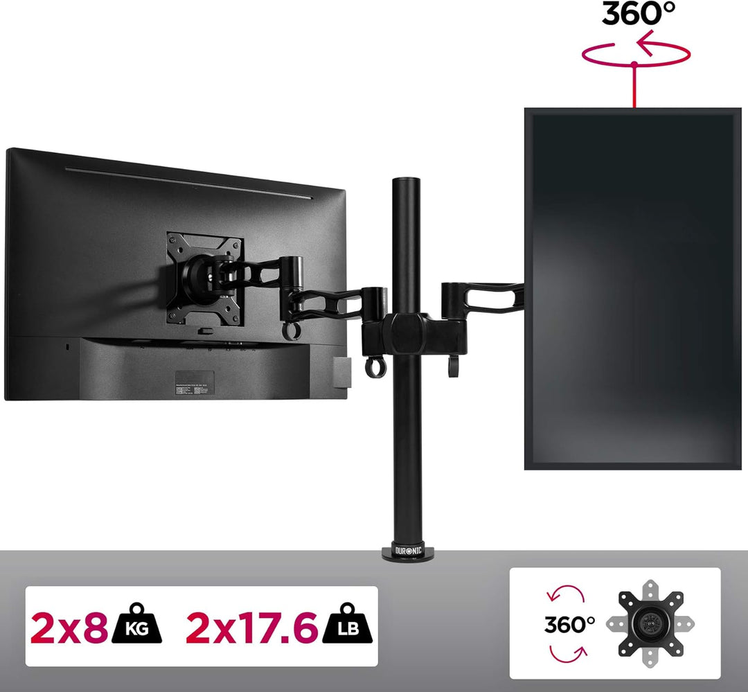 Duronic DM352 BK Arm für 2 Computermonitore | ergonomische Doppel-Monitorhalterung für PC-Monitore |