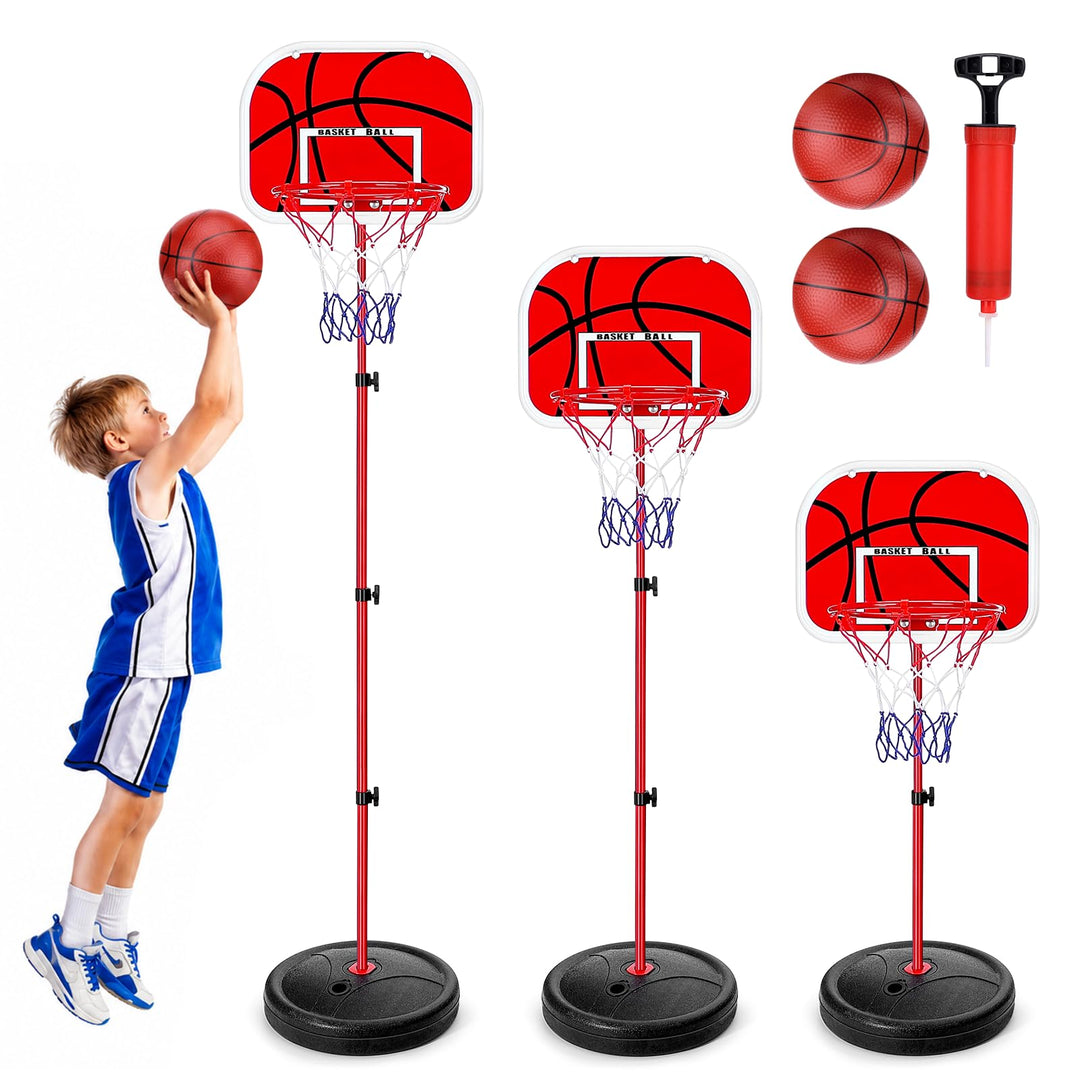 Basketballkorb Kinder Set inkl. 2 Bälle, Höhenverstellbarer Mini Basketballkorb Outdoor &amp; Indoor, Mo