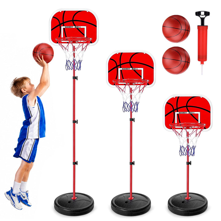 Basketballkorb Kinder Set inkl. 2 Bälle, Höhenverstellbarer Mini Basketballkorb Outdoor &amp; Indoor, Mo
