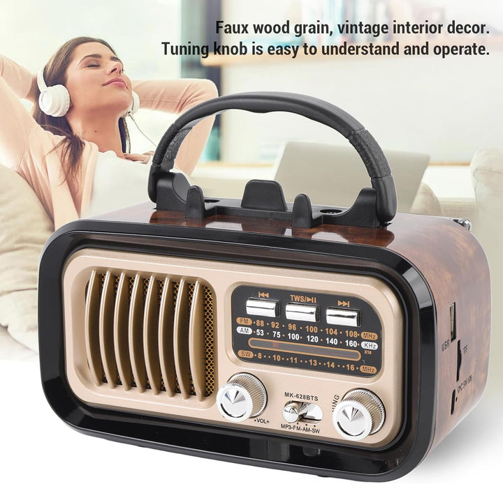 Retro -Radio mit BT -Lautsprecher, Tragbarem AM -FM -Radio -Lautsprecher, USB -Wiedergabe, Solar -Ba
