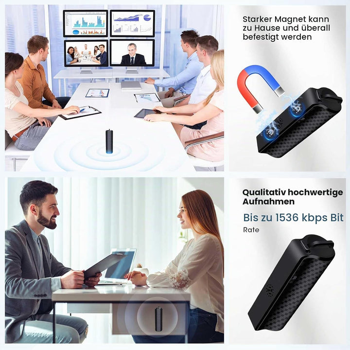 64GB Sprachrekorder mit Magnet, 25 Tage Daueraufnahme, Wiederaufladbar Über USB, Sprachaktivierung,