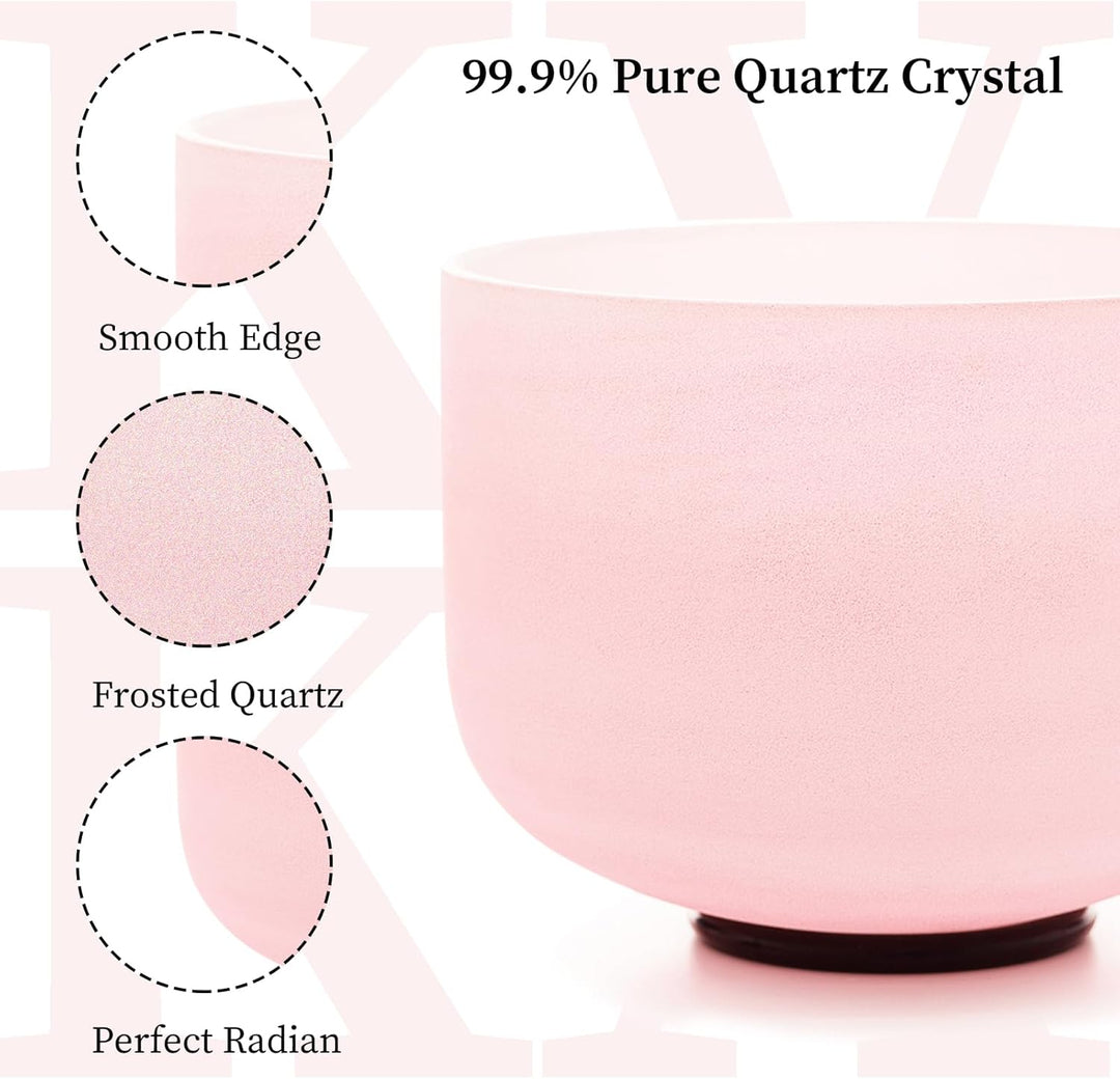 KVKA 432Hz 7-12 inch Frosted Quartz Crystal Singing Bowl Set for Yoga Meditation & Sound Therapy & C