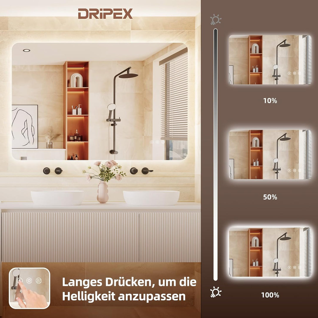 Badezimmerspiegel Led Badspiegel, Rechteckig, Touch-Schalter, Dimmbar, 3 Lichtfarbe Einstellbare Spi