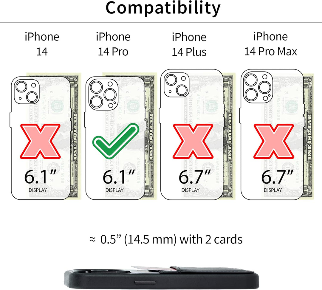 Dockem Echtleder Kartenetui für iPhone 14 Pro mit Kartenfachen und Integrierter Metallplatte zur Mag