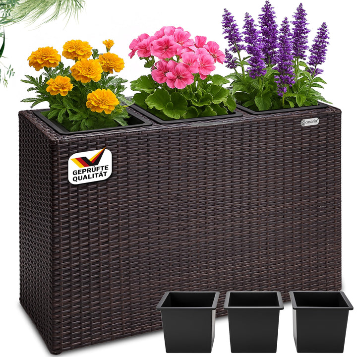 Casaria® Blumenkasten 3 Innentöpfe Polyrattan Herausnehmbar Wasserablauf Outdoor Rechteckig Pflanzka