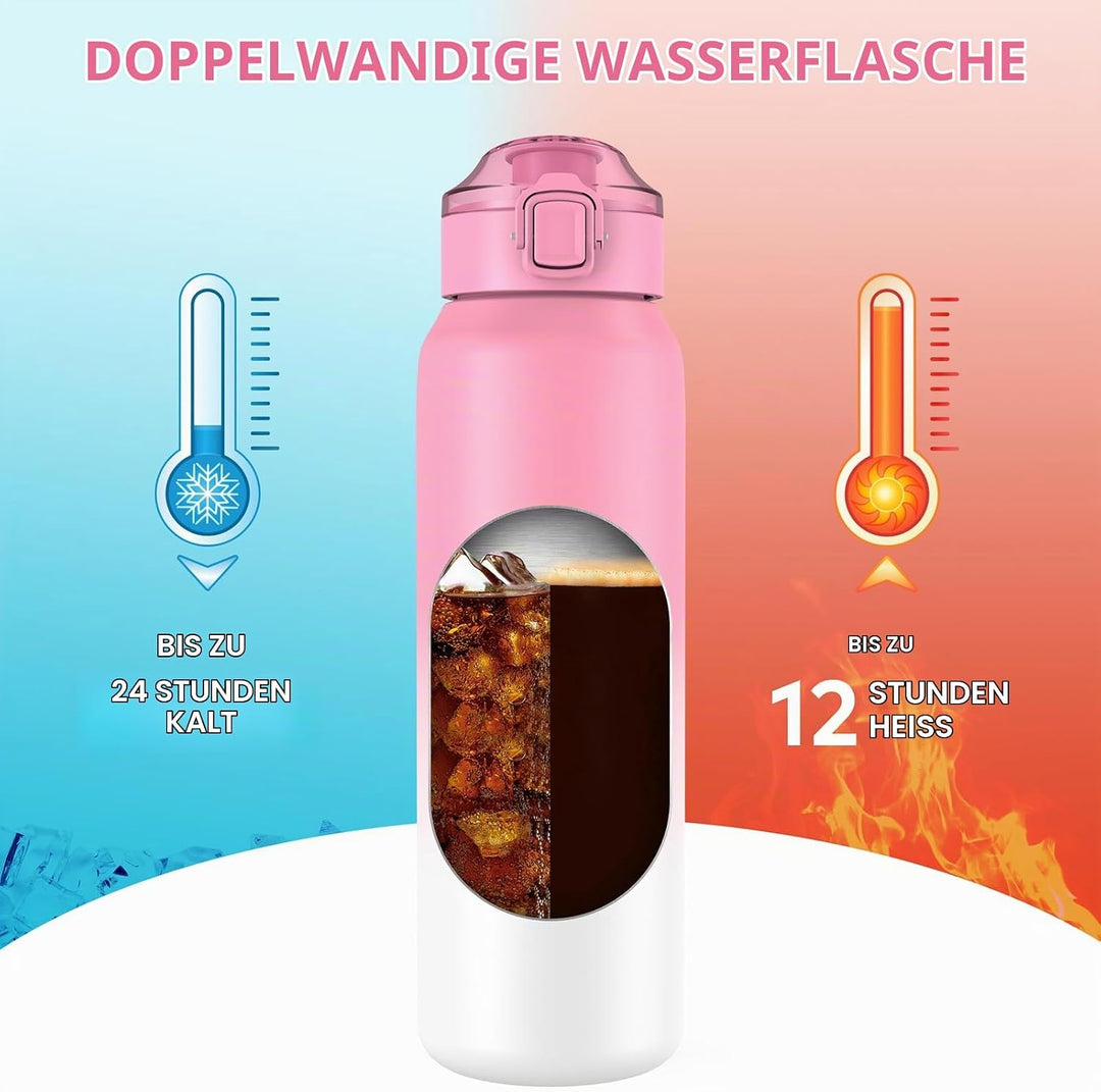 WEMEET 700ml Trinkflaschen mit Abnehmbarem Strohhalm, [18/10 Edelstahl] Wasserflasche mit Auslaufsic