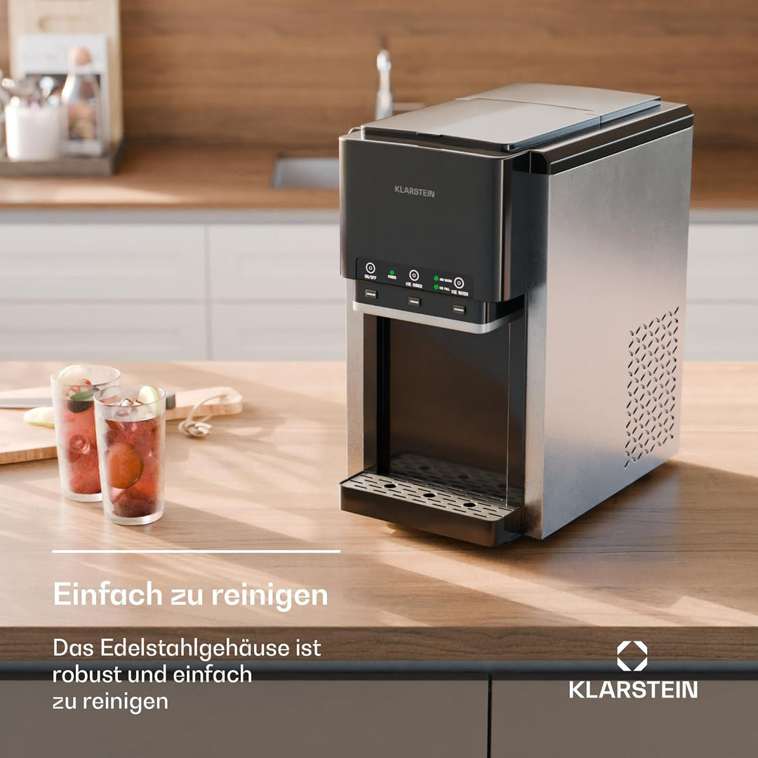 Klarstein ArcticBlend 3in1-Eiswürfelmaschine – 20 kg/24 h, Kugeleis & Crushed Ice, Wasserspender, 6-