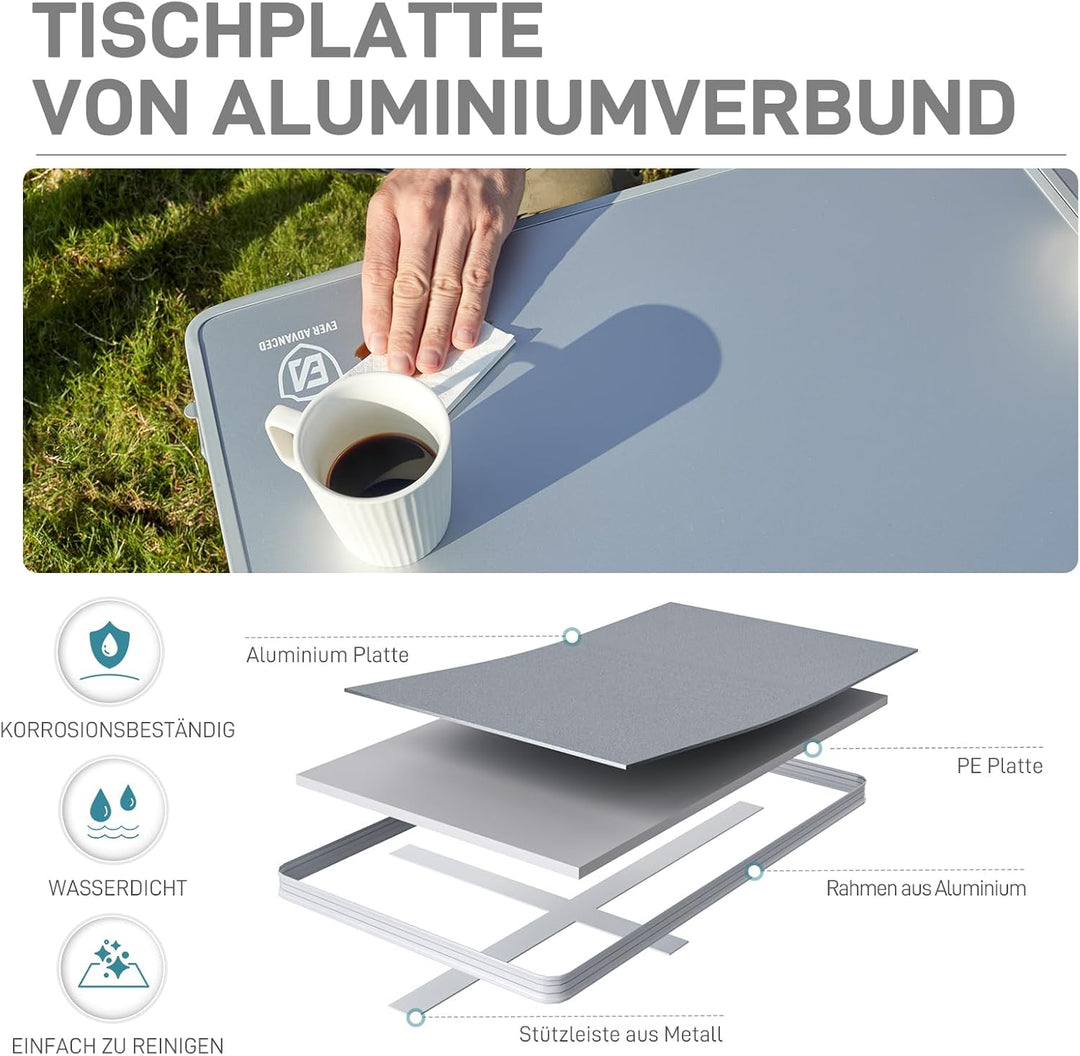 EVER ADVANCED Campingtisch faltbar 120x60cm Klapptisch XL für 4-6 Personen Falttisch bis 60kg Stabil
