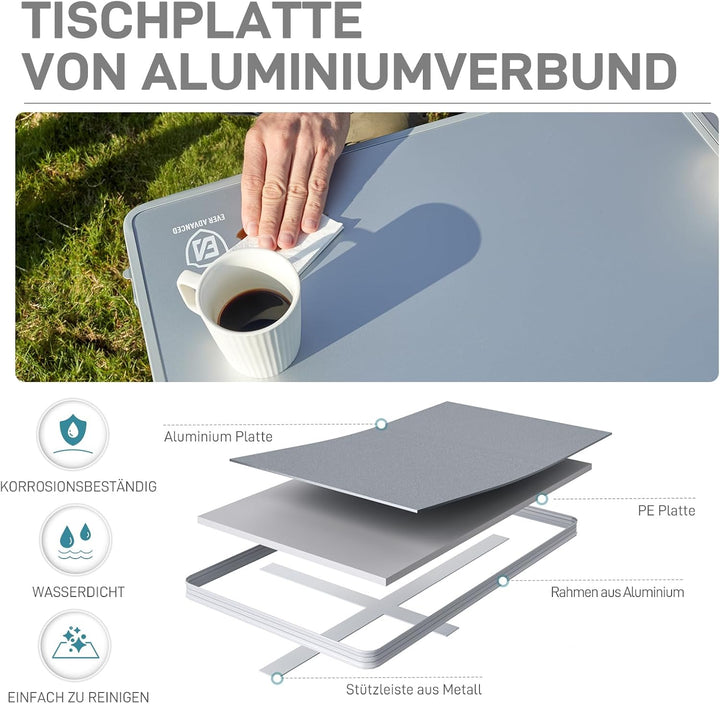 EVER ADVANCED Campingtisch faltbar 120x60cm Klapptisch XL für 4-6 Personen Falttisch bis 60kg Stabil